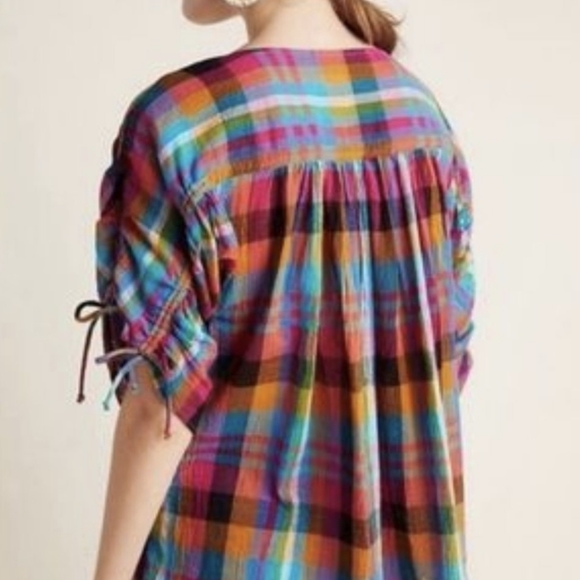 Maeve by Anthropology Colorful Plaid 100% Cotton Button Front Top Size S - Picture 6 of 8